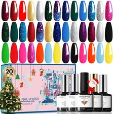 Modelones 20 Colors Gel Nail Polish Kit,24 Pcs Red Gold Glitter Christmas New  picture