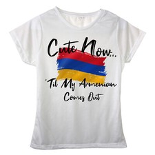 Cute Now... 'Til My Armenian Comes Out Ladies Girls Armenia Flag T-shirt Top picture