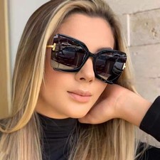 Tom Ford Winona Oversized Cat‑Eye Sunglasses Black Frame Gold Metal Accent picture