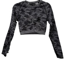 Gymshark Women’s Adapt Crop Top Camo  Long Sleeve Black Gray Active Size Large picture