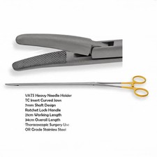 VATS Heavy Needle Holder TC Inserts Curved Jaws Ratchet 34cm Thoracoscopic Tools picture