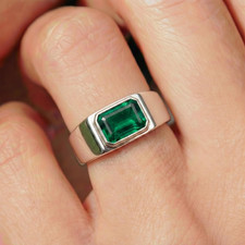 9 Ct Stone Natural Certified Green Emerald Ring 925 Sterling Silver Emerald Cut picture