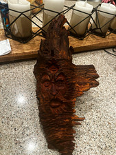 1993 Vintage Hand Carved Wood Spirit Wall Hanging - Signed 