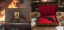 Colt Python 4in Presentation Case Box. Handmade, Velvet Lined, Brass Design 03 picture