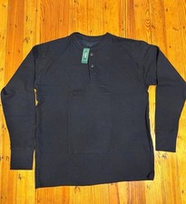 L.L.Bean Men’s Black Long Sleeve cotton/wool blendHenley Sweatshirt Button  L picture