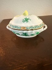 Herend Apponyi Green Chinese Bouquet Mini Tureen Lemon Finial 24K Gold 1994 AV picture