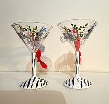 Pier 1 Zebra Print Christmas Martini Glass ornaments Set of 2 picture