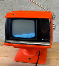 Sharp 3S-111R Vintage CRT Portable TV Japan ORANGE TESTED VTG MCM 70's picture