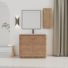 40 In Wooden Freestanding Bathroom Vanity W/ Ceramic Sink + Side Storage Cabinet picture