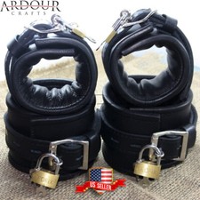 Real Cow Hide Leather Wrist Ankle Cuffs Restraints Bondage 4 Pieces Set picture