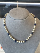 Ladies Vintage 14kt Ivory, Lapis and 14kt Bead Necklace picture
