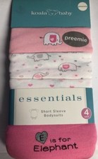 NEW 4PK KOALA BABY ESSENTIALS SHORT SLEEVE BODYSUITS WITH ELEPHANTS SZ NEWBORN picture