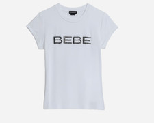 New $39.00 BEBE Women's Dazzling Rhinestone Logo Short Sleeve T-Shirt - Size: L picture