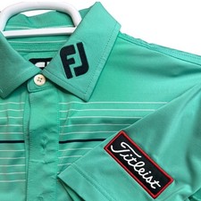 FootJoy Titleist Men Large Green Striped Short Sleeve Golf Polo Shirt FJ Logo picture