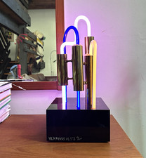 Vintage 1980s Post Modern Neon And Brass Light Sculpture Signed picture