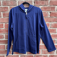 Chico's Weekends Full Zip Hoodie Blue Lounge Travel Athleisure Sz 2 L NEW picture