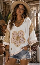 BIBI Floral Patchwork Hooded Top With Flower Appliqué & Mixed Print Sleeves, S picture