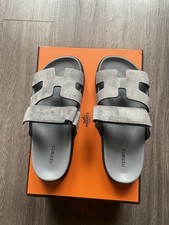 Hermes Oran grey suede slides picture
