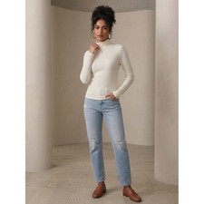 Madewell Ribbed Turtleneck Top Cream White Long Sleeve AE028 Size S NEW picture