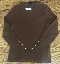 NEW Talbots Women’s Ribbed Funnel Neck Pullover Top Brown Size Large NWT picture