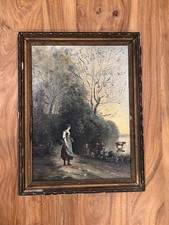 Original Oil on Canvas After Corot Peasant Woman Cow Signed 1992 Framed picture