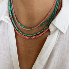 Pink Angel Skin Coral Necklace, 5mm Rondelle Beaded Gemstone Layering Choker picture