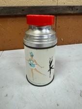 Vintage Metal Aladdin Ballerina Pink Thermos Half Pint Bottle Glass Lined Rare picture