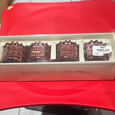 Pier 1 Imports Moroccan Beaded Napkin Rings Red/Gold Set of 4 MPN 1922269 picture