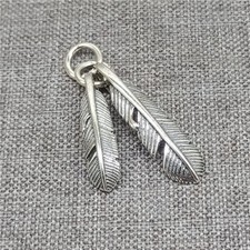 925 Sterling Silver Double Feather Charm Pendant picture