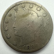 1886 Liberty V Nickel Semi Key Date Reverse Scratches Exact Coin Imaged #VN1110 picture