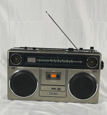SANYO M 9930 AM/FM Boombox Cassette Tape Recorder Gray/Black Mic/Phones picture