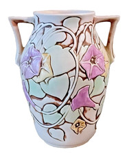 VINTAGE ROSEVILLE POTTERY WHITE MORNING GLORY VASE #727-8 TWO HANDLED ART DECO picture