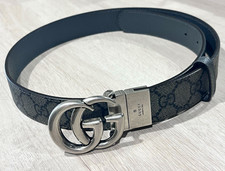 Gucci Men’s Gray Logo Monogram Belt Double G GG Buckle Size S picture