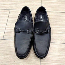 Kenneth Cole Reaction Men's Black Leather Slip-On Loafers Chain Logo 9.5 picture