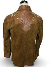 Vtg Girasol 70's Brown Suede Leather Embroidered East West Style Mens Jacket XL picture