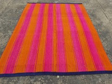 Vintage Traditional Handmade Striped Neon Pink & Orange Wool Kilim 5.5x4.3 ft picture