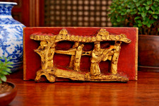 Antique Qing Dynast Chinese Gilt Wood Carved Red Lacquer Architectural Fragment picture