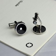 Montblanc Star cufflinks stainless steel with a black resin inlay round shape picture