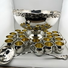 Vintage F.B. Rogers 1883 Mark Silverplate Punch Bowl Set 20 Cups & Ladle picture