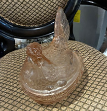 Pink Glass Chicken Hen on Nest Covered Dish, Chicken Animal Class picture