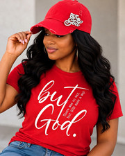 Women’s Red Graphic T-Shirt Crew Neck Short Sleeve “But God” - Size 2X picture