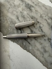 Breitling Silver Fluted Ballpoint Pen w/ Black Leather Logo Pouch Watch Collecti picture