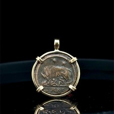 Genuine 4th Century Roman She-wolf Coin In 14k Yellow Gold Filled Pendant picture
