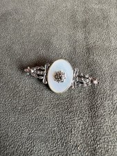Victorian Revival Style Simulated Mother Of Pearl And Rhinestone Brooch picture