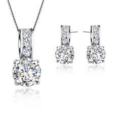 925 Sterling Silver Color Bridal Jewelry Set Classic Cubic Zircon Crystal Pendan picture
