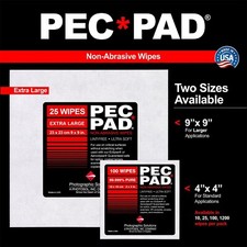 2 PK PEC-PAD Non-Abrasive Lint Free Wipes 4”x4” (100 Sheets) & 9”x9” (25 Sheets) picture
