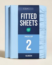 Queen Fitted Sheet - Pack of 2 Single Fitted Bottom Sheet Only - Light Blue picture