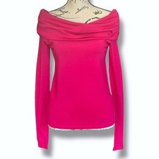 Halston Lipstick Pink Ruched Off-The-Shoulder Elegant Feminine Stretch Top NWT picture