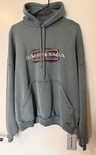 Balenciaga BB Washed Oversized Sweatshirt Pullover Logo Hoodie Green Small NEW picture
