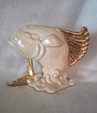 Vtg Haeger Pearl 22k Gold Fish Vase Planter MCM Leaping Trout Koi R284 USA picture